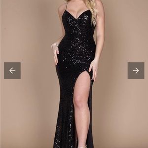 Dylan & Davids Long Formal Fitted Sequin Black Elegant Wedding Guest Prom Dress